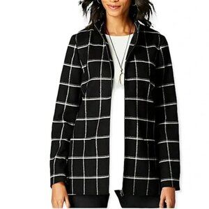 J. Jill Black Cream Windowpane Print Fill Zip Front Jacket Lined Size Small